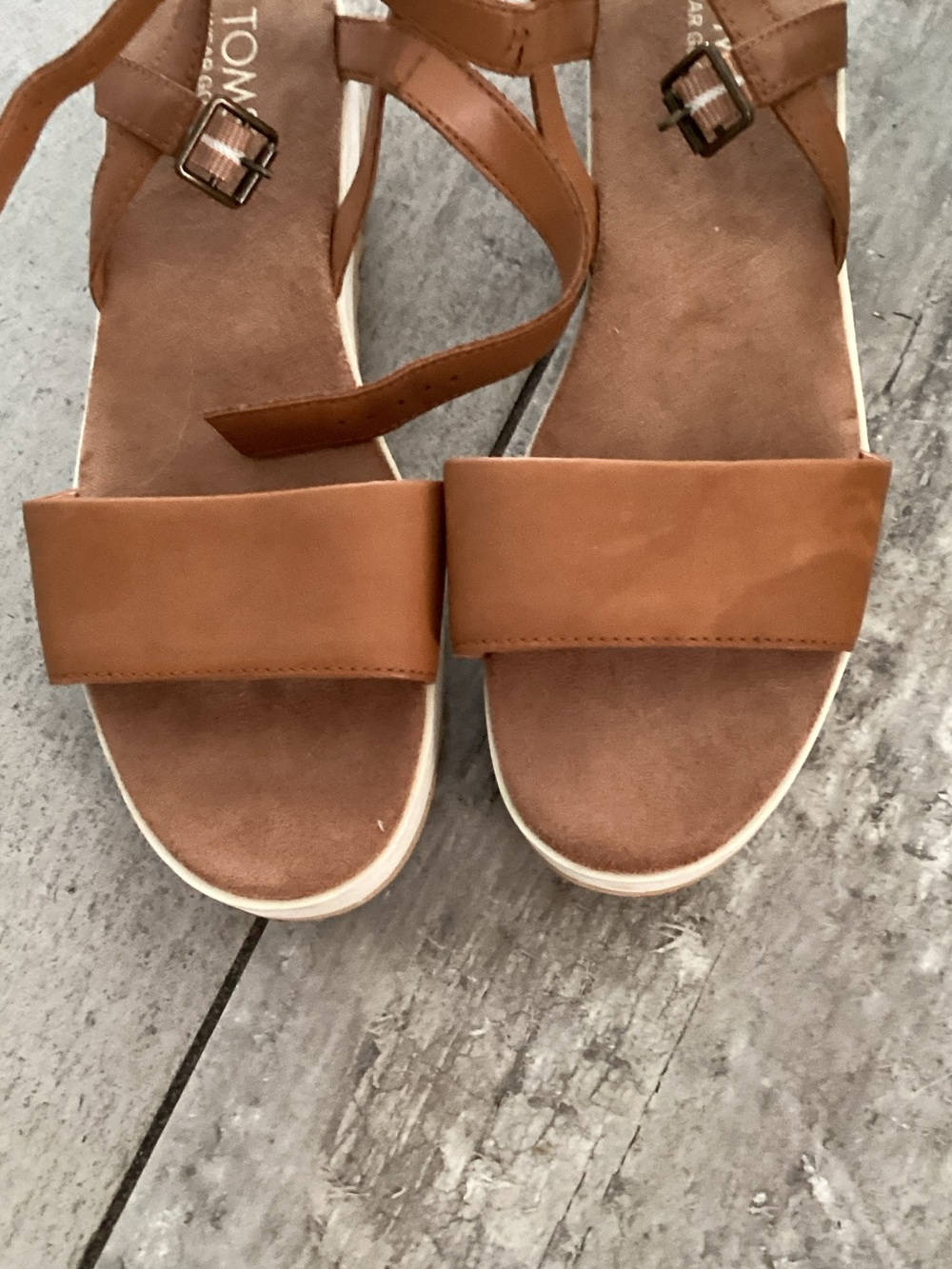 Toms Tan Leather Slingback Platform Sandals - Picture 2 of 8